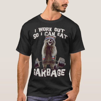 Camiseta Gracioso Gimnasio Raccoon Que Trabajo Para Comer B