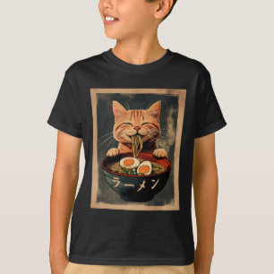 Camiseta Gracioso Ginger Cat Ramen Gráfico japonés Tee Kawa