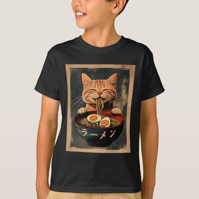 Camiseta Gracioso Ginger Cat Ramen Gráfico japonés Tee Kawa (Anverso)