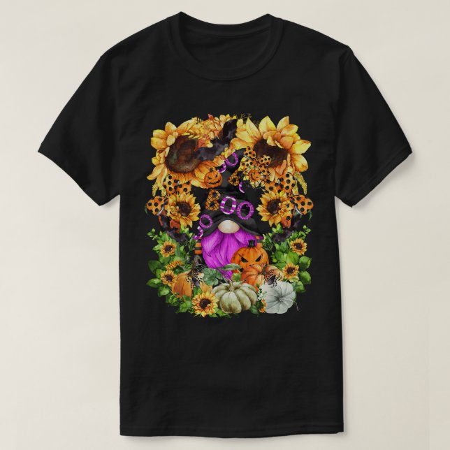 Camiseta Gracioso Gnome De Halloween De Otoño Para Mujeres  (Diseño del anverso)