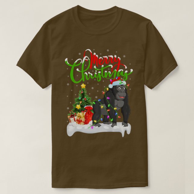 Camiseta Gracioso Gorila Animal Lover Xmas Lighting Gorilla (Diseño del anverso)