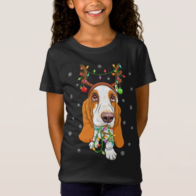 Camiseta Gracioso Gorra de renos Basset Hound Chris (Anverso)