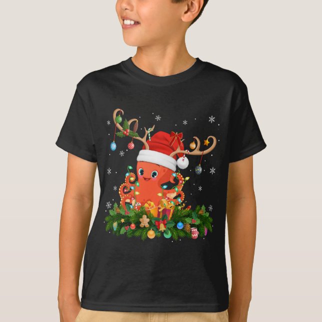 Camiseta Gracioso Gorra de renos navideños Santa Octopus Ch (Anverso)