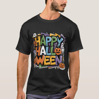 Camiseta Gracioso graffiti de Halloween con colorido texto