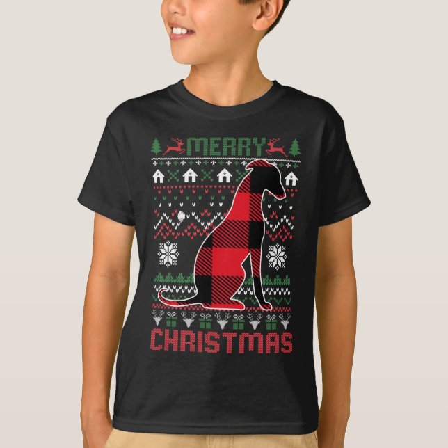 Camiseta Gracioso Greyhound Ugly Navidades Red Plad Luce Sw (Anverso)