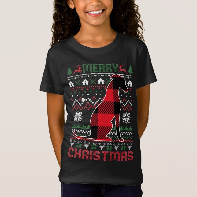 Camiseta Gracioso Greyhound Ugly Navidades Red Plad Luce Sw (Anverso)