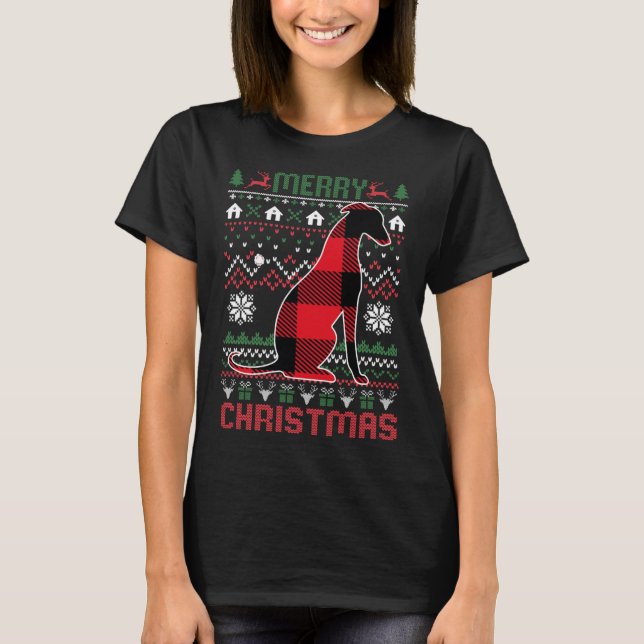 Camiseta Gracioso Greyhound Ugly Navidades Red Plad Luce Sw (Anverso)