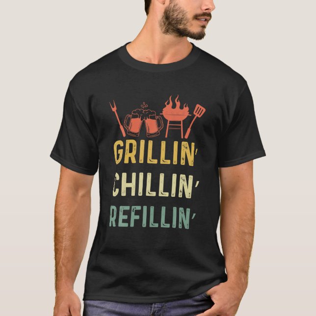 Camiseta Gracioso Grill Vintage Dad Grilling Chilling (Anverso)