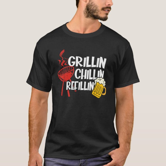 Camiseta Gracioso Grill Vintage Dad Grilling Chilling Refil (Anverso)