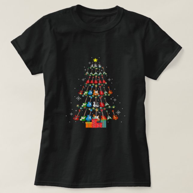 Camiseta Gracioso Guitar Árbol de Navidad Navidad Noches al (Diseño del anverso)