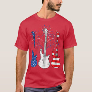 Camiseta Gracioso Guitarra Blanca Rojo Azul Bandera Guitari