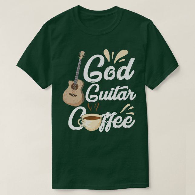 Camiseta Gracioso Guitarra Dios Café Predicador Música Cris (Diseño del anverso)