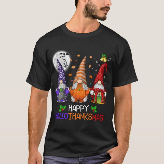 Camiseta Gracioso Hallothanksmas Gnomes Feliz Hallowthanksm (Anverso)