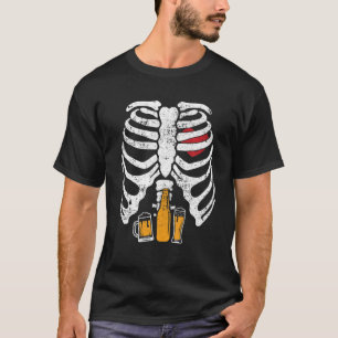 Camiseta Gracioso Halloween Skeleton Cage Beer Easy Costum