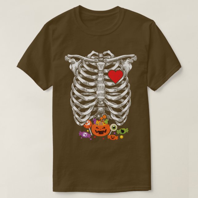 Camiseta Gracioso Halloween Skeleton Cage Candy Easy Costu (Diseño del anverso)