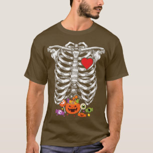 Camiseta Gracioso Halloween Skeleton Cage Candy Easy Costu