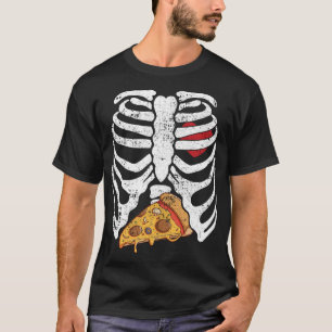 Camiseta Gracioso Halloween Skeleton Cage Pizza Easy Costu