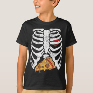 Camiseta Gracioso Halloween Skeleton Cage Pizza Easy Costu