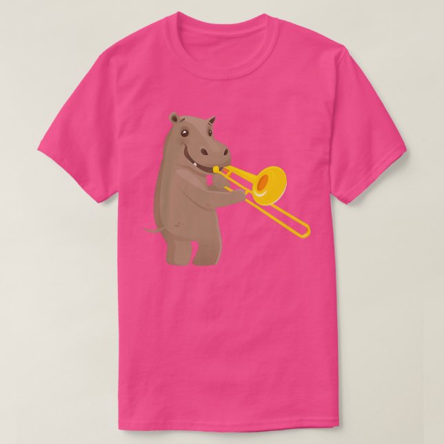 Camiseta Gracioso hipopótamo tocando música con trombone (Diseño del anverso)