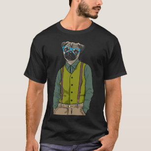 Camiseta Gracioso Hipster Pug con Gafas Perro Cuerdo y Pug 