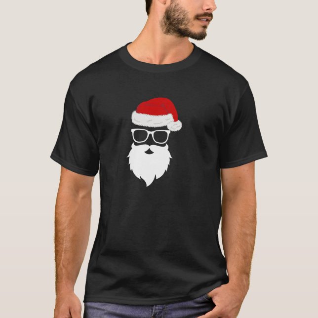 Camiseta Gracioso Hipster Santa Face con barba Gorra Gafas  (Anverso)