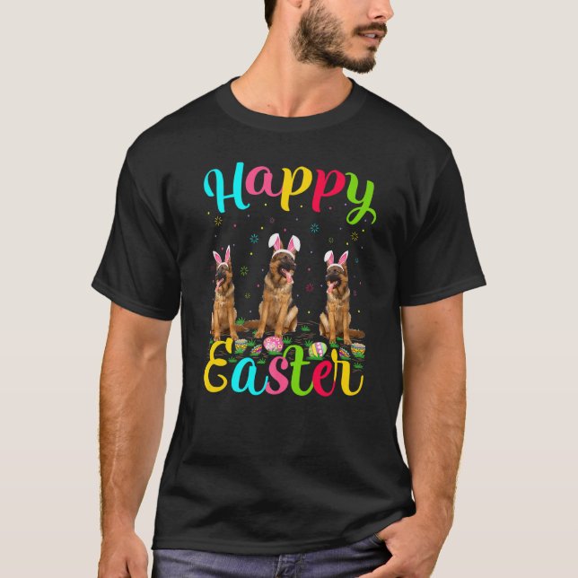 Camiseta Gracioso Huevo de Pascua Bunny Pastor Alemán Perro (Anverso)