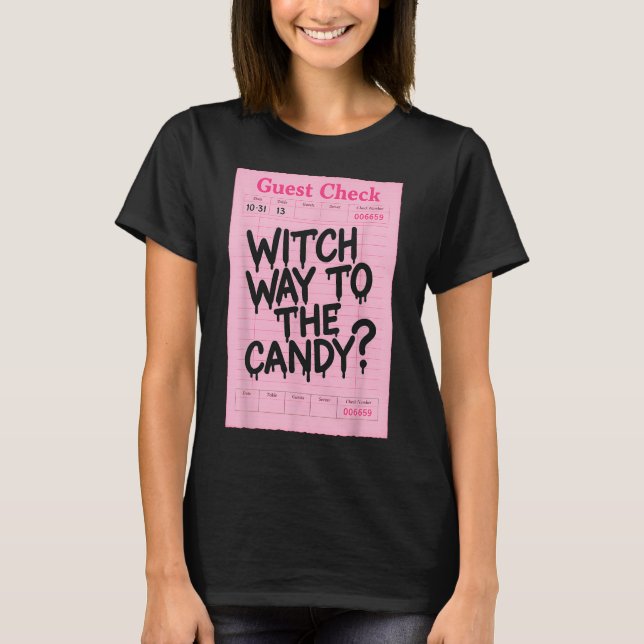 Camiseta Gracioso Invitado De Halloween Cheque De Brujas Ca (Anverso)