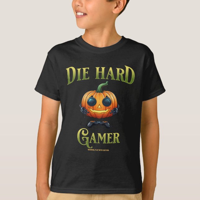 Camiseta Gracioso Jack o Lantern en Halloween, Gamer Kid v2 (Anverso)