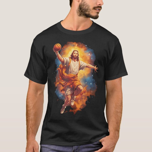 Camiseta Gracioso Jesús jugando básquetbol (Anverso)