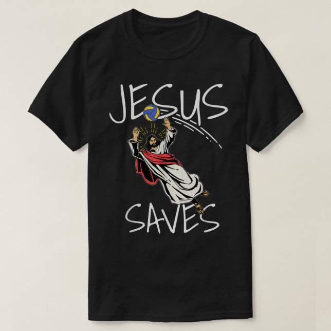 Camiseta Gracioso Jesús salva voleibol regalo de camisón vo (Diseño del anverso)