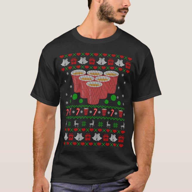 Camiseta Gracioso juego de cerveza Pong Navidades feos suét (Anverso)