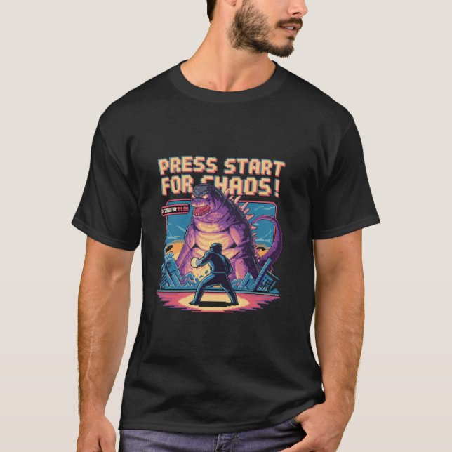 Camiseta Gracioso Kaiju jugando a los videojuegos Monster j (Anverso)