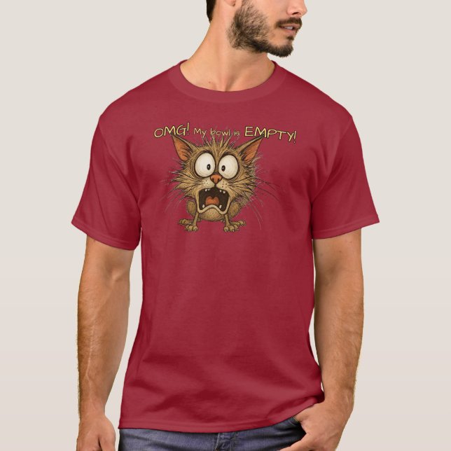 Camiseta Gracioso Kitty - ¡Dios mío! ¡Mi tazón está VACÍO! (Anverso)