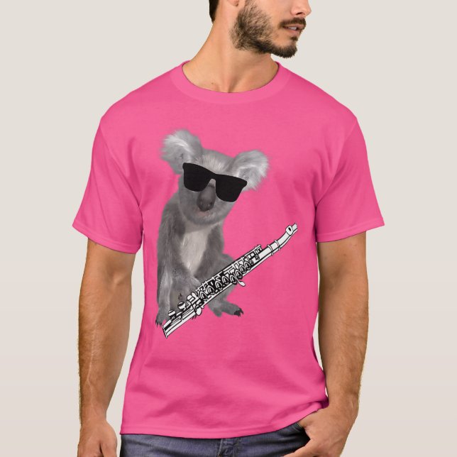Camiseta Gracioso Koala Con Gafas De Sol Jugando Flauta (Anverso)