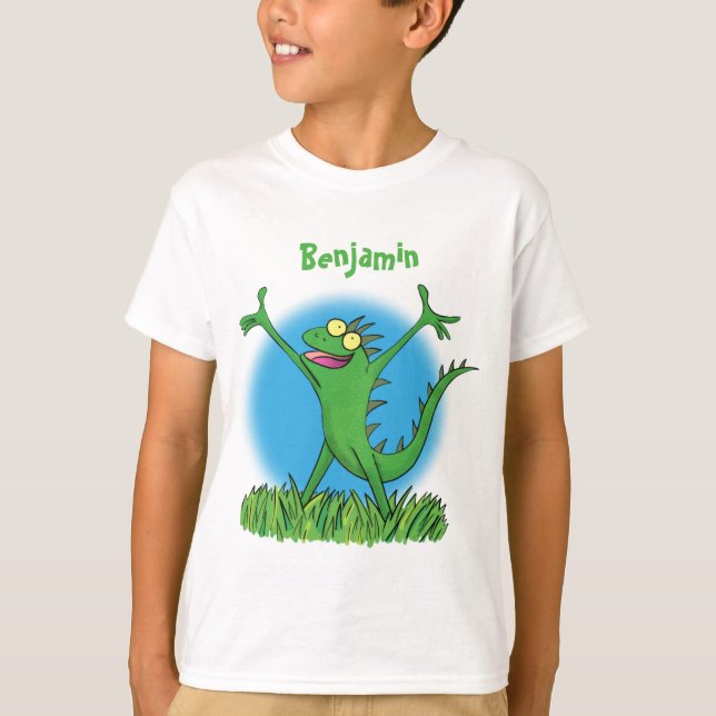 Camiseta Gracioso lagarto de iguana con sonrisa verde (Anverso)