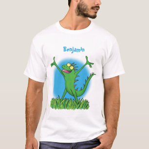 Camiseta Gracioso lagarto de iguana con sonrisa verde
