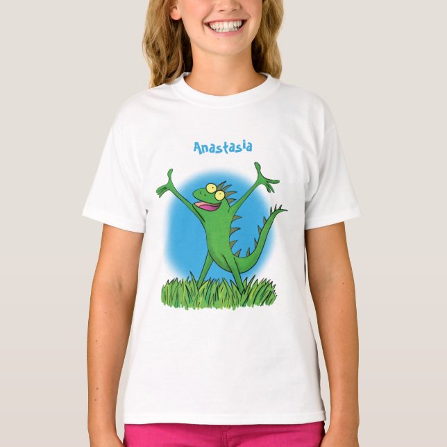 Camiseta Gracioso lagarto de iguana con sonrisa verde (Anverso)