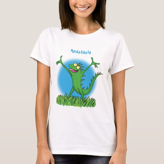 Camiseta Gracioso lagarto de iguana con sonrisa verde (Anverso)