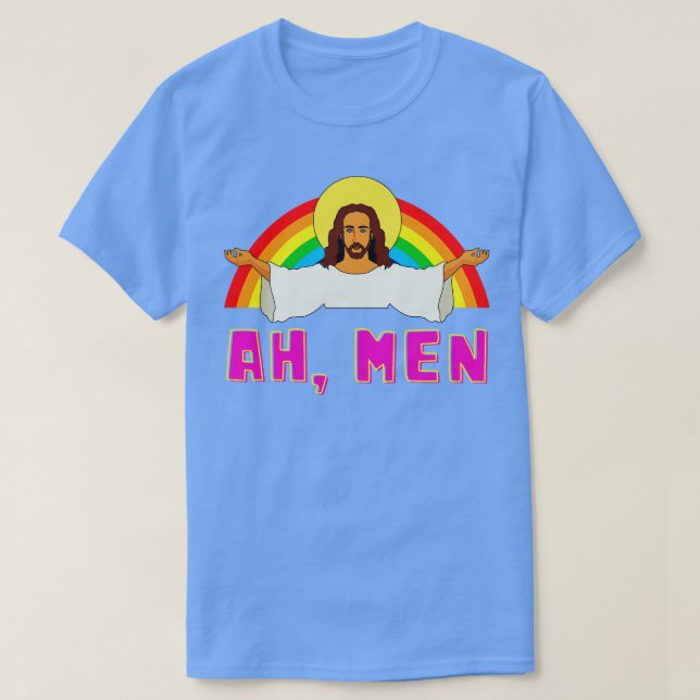 Camiseta Gracioso LGBT Ah Hombre Jesús Orgullo Gay Arcoiris (Diseño del anverso)