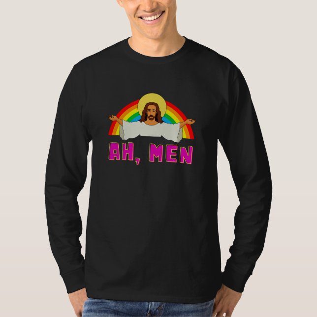 Camiseta Gracioso LGBT Ah Hombre Jesús Orgullo Gay Arcoiris (Anverso)
