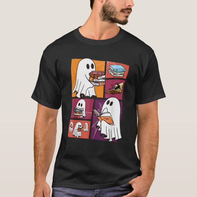 Camiseta Gracioso libro fantasma que lee libros retro que a (Anverso)
