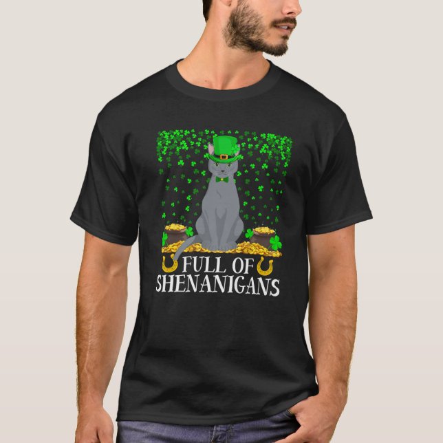 Camiseta Gracioso Lleno De Shenanigans Gato Azul Ruso St. P (Anverso)