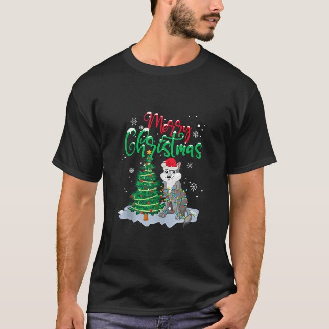 Camiseta Gracioso lobo animal amante Navidad iluminando Wol (Anverso)