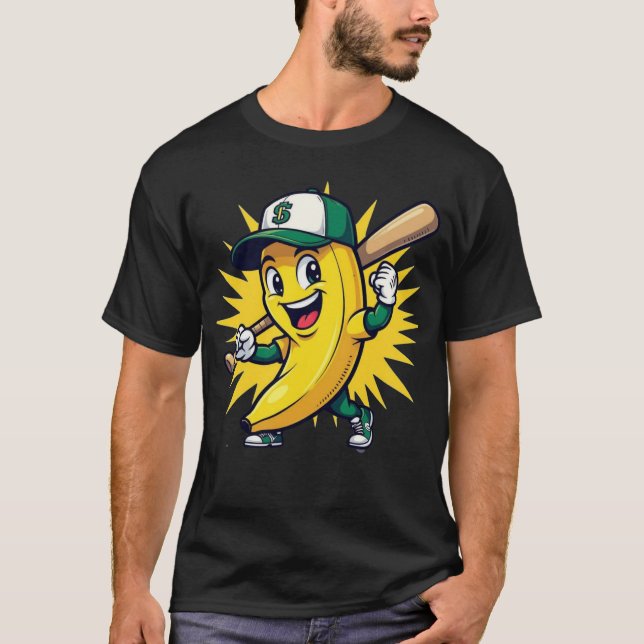 Camiseta Gracioso logo de la mascota de béisbol Banana con  (Anverso)