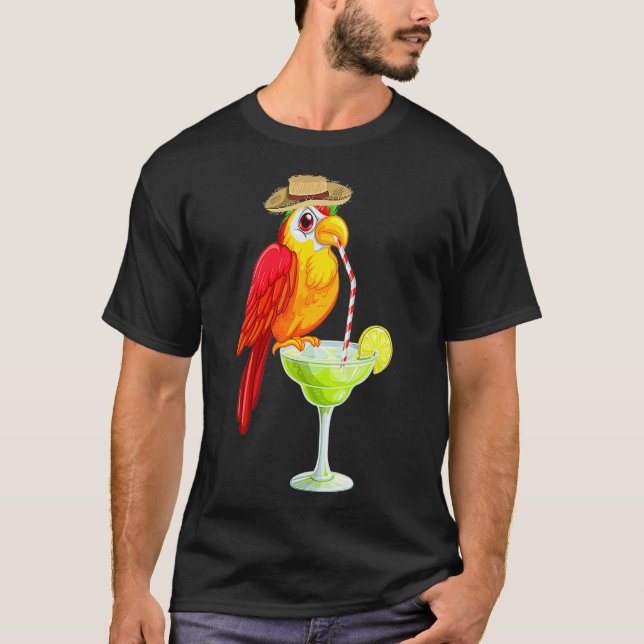 Camiseta Gracioso loro bebiendo Margarita Vacaciones Aves (Anverso)