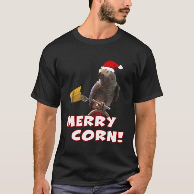 Camiseta Gracioso loro gris africano, Navidades de maíz mer (Anverso)