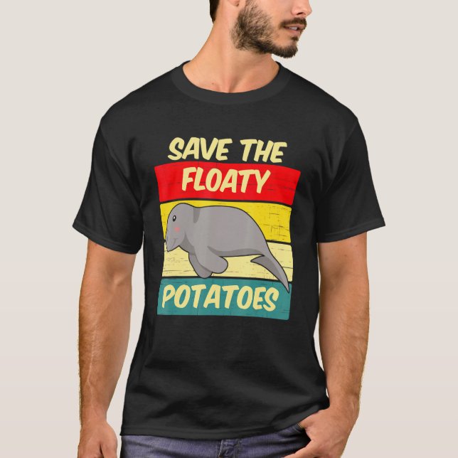 Camiseta Gracioso Manatee Retro Cute Salva Las Patatas Flot (Anverso)