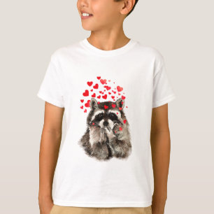 Camiseta Gracioso mapache con besos y corazones de amor