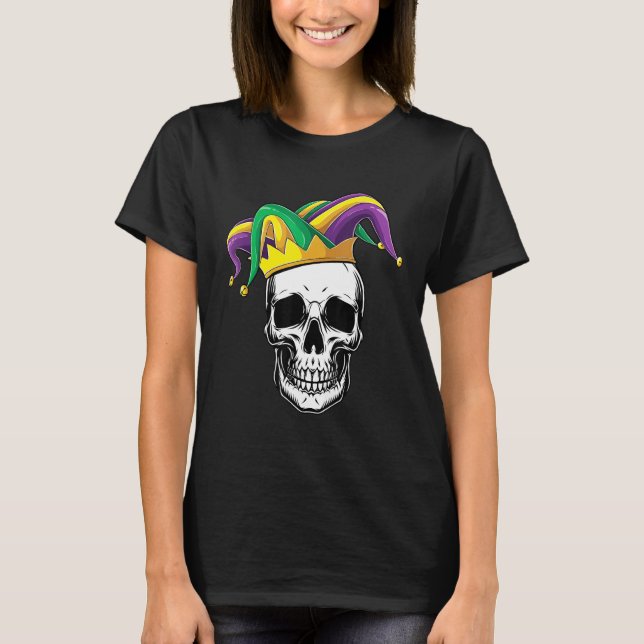 Camiseta Gracioso Mardi Gras Skull Jester Gorra Discurso M (Anverso)
