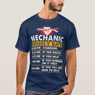 Camiseta Gracioso Mechanic Hourrate Tarifa de mano de obra